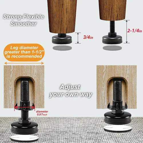 Vista 3 de Pies niveladores de muebles ajustables y resistentes para armarios, sofás, mesas, sillas, elevadores, soporte de 1320 libras, kit de tuercas en T