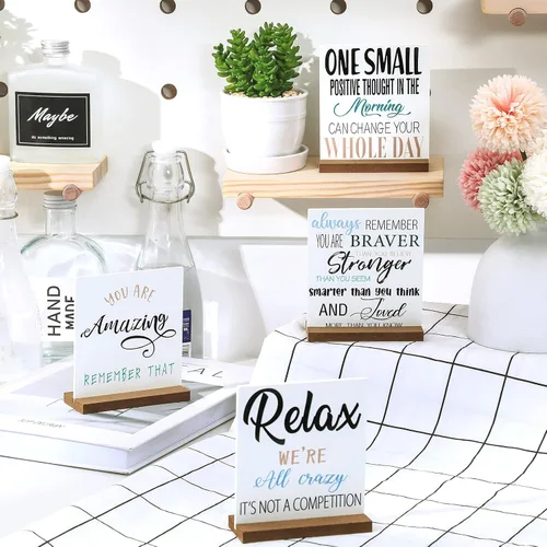 Vista 2 de 4 Piezas Regalos Inspiradores Decoración Escritorio Oficina Citas Motivacionales Positivas Regalos Reconocimiento Empleados Letrero Placa Madera
