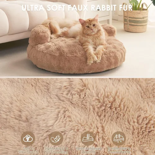 Vista 4 de EHEYCIGA Sofá cama suave para gatos de interior, cama extra pequeña esponjosa para perros con funda extraíble lavable, sofá para mascotas, Camello