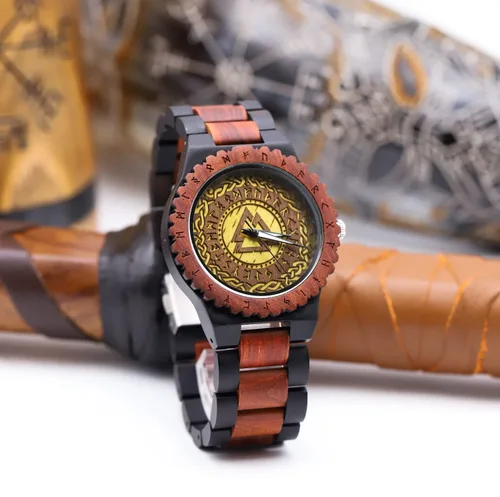 Vista 3 de Viking Gifts for Men Exquisite Norse Watch in Custom Wooden Box - Timeless Elegance