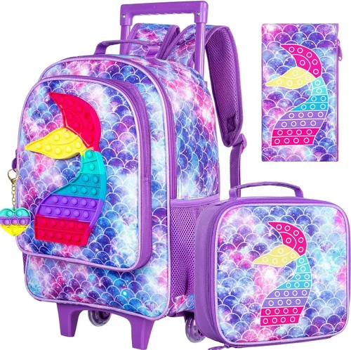 Vista 11 de WZLVO 4 mochilas con ruedas de dinosaurio para niños, juego escolar con ruedas geniales con lonchera, mochila escolar resistente al agua con ruedas