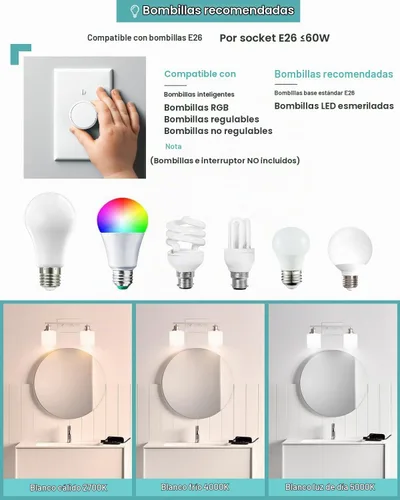 Vista 5 de Accesorios de iluminación de baño Sailstar de 2 luces, accesorios de iluminación de tocador de níquel cepillado, lámpara de tocador moderna