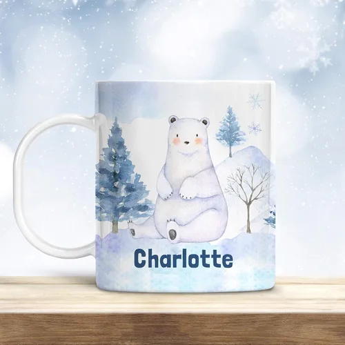Vista 6 de Taza de Navidad para niños personalizable con nombre Winter Fox in Snow irrompible para niños Apto para lavavajillas, sin BPA y melamina