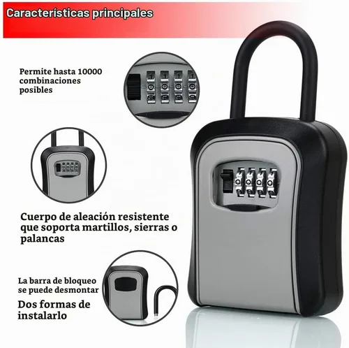 Vista 4 de Caja de cerradura de llave, caja de bloqueo de combinación con código para almacenamiento de llaves de casa, casillero combinado de puerta