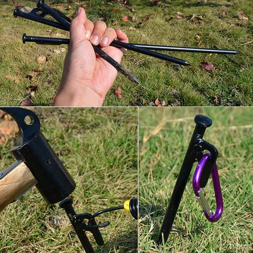 Vista 4 de RIY Estacas de tienda de campaña, 8 estacas de acero resistentes de 12 pulgadas con martillo de campamento de 12 pulgadas