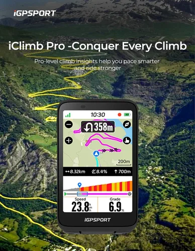 Vista 5 de iGPSPORT BiNavi Bike Computer, 3.5‘’ Touch Screen Map Navigation Music Control Climb Tips, Wireless GPS Cycling Computer
