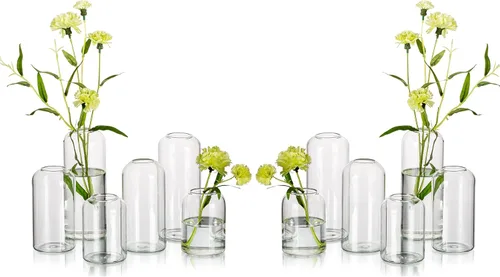 Vista 11 de Jarrones de botones de vidrio para flores - Hewory Juego de 3 jarrones pequeños modernos de vidrio soplado para centros de mesa, mini jarrones