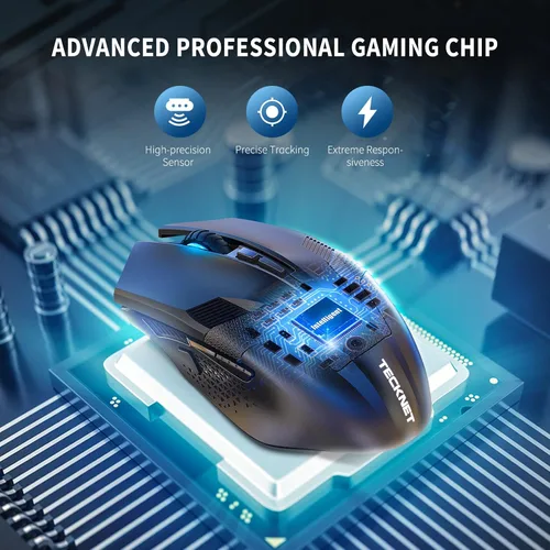 Vista 3 de TECKNET Mouse inalámbrico para juegos, mouse inalámbrico de computadora de 4800 DPI con 8 botones, mouse ergonómico de 2.4 GHz para PC y computadora