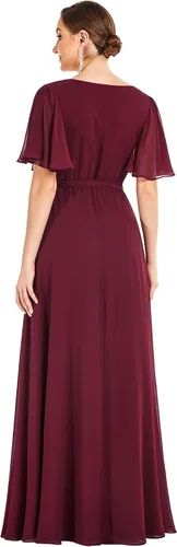 Vista 2 de Ever-Pretty Vestidos de noche de gasa para mujer, con cuello en V, mangas con volantes, abertura lateral, longitud al suelo, 0300A