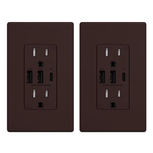 Vista 26 de ELEGRP Tomacorrientes USB, toma de pared de 3 puertos, toma eléctrica de 30 W 6.0 A resistente a manipulaciones, toma de corriente de 15 amperios