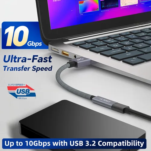 Vista 2 de [10 Gbps] Adaptador A a C de alta velocidad con cable USB a USB C, hembra - Carga rápida de 60 W y transferencia de datos compatible con laptop, PC