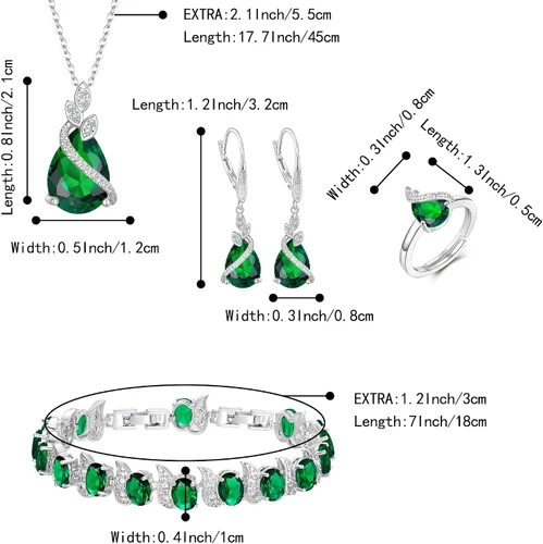 Vista 7 de BriLove Juego de joyas para novia, gota de agua con gas de circonita cúbica, collar con colgante de cristal, aretes de palanca y pulsera de tenis