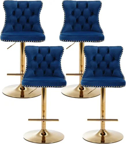 Vista 26 de Juego de 2 taburetes de bar beige, taburetes de bar tapizados ajustables con respaldo y reposapiés dorado, modernos taburetes de bar giratorios