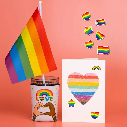 Vista 4 de Starboling 500 calcomanías de orgullo, calcomanías de corazón de arco iris del orgullo del progreso para gays lesbianas bisexuales, desfiles del mes
