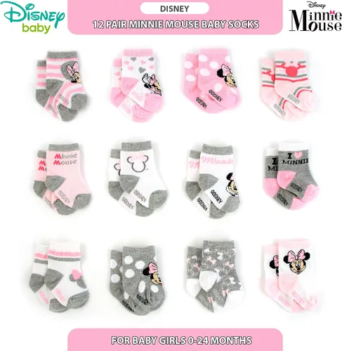 Vista 6 de Disney Baby Girls' Socks - 12 Pack Minnie Mouse, Daisy, Princess Socks (NewbornInfant)