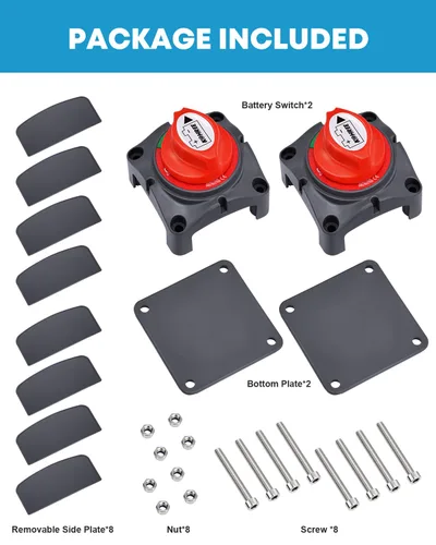 Vista 7 de Kohree Paquete de 2 interruptores de desconexión de batería, 12 V, 24 V, 48 V, encendido/apagado, batería resistente, apagado, aislador, interruptor