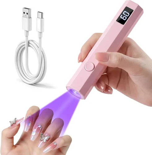 Vista 10 de Luz de uñas UV de mano con soporte, mini lámpara de uñas de mano con pantalla LED, lámpara de uñas recargable de curación flash, ajustes