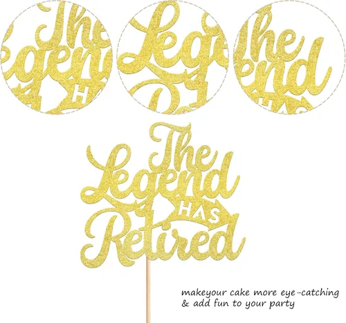 Vista 3 de Rsstarxi 1 paquete de decoración para tartas con purpurina dorada de despedida de Tensión, Hello Pension Cake Pick Happy Retirement Cake Decor