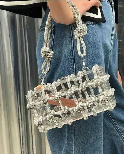 Vista 5 de Bolso de noche para mujer, bolso de mano transparente, bolso de moda, bolso cruzado, Negro