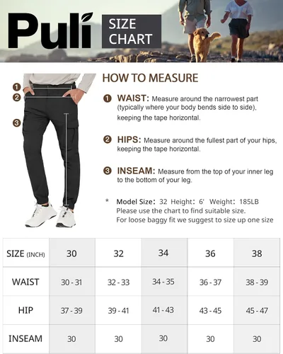 Vista 6 de PULI Men's Hiking Cargo Pants Slim Fit Stretch Joggers Cycling Waterproof Outdoor Trousers with Pockets