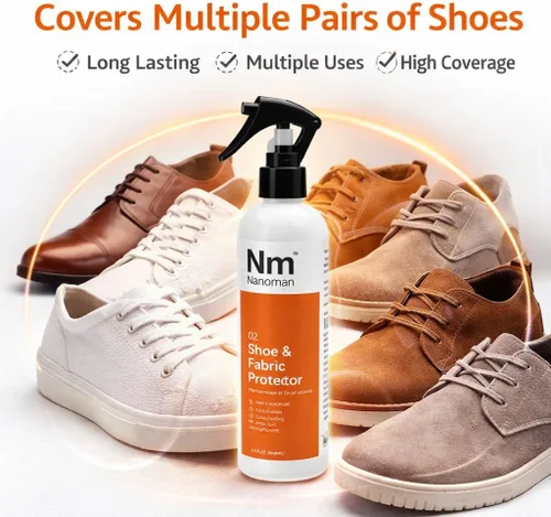 Vista 5 de NANOMAN Spray repelente al agua/impermeable para zapatos y tela, incluido ante de cuero nobuck y ecológico. Fórmula nanotecnológica libre de alcohol
