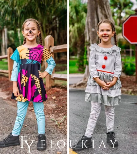 Vista 3 de fioukiay Disfraz de Halloween para niñas, ropa de Halloween para niñas, conjuntos de ropa de Halloween para niños pequeños