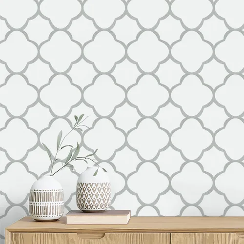 Vista 17 de GloryTik Papel tapiz blanco y negro, diseño geométrico de enrejado, para despegar y pegar, moderno, autoadhesivo, extraíble, impermeable