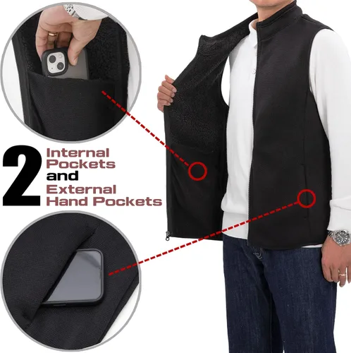 Vista 5 de Bonnroth - Chaleco de forro polar con cremallera completa para hombre, con cuello alto y bolsillo