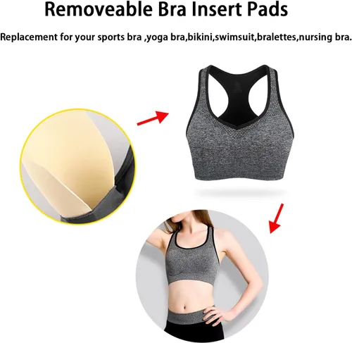 Vista 2 de 3 Pairs Removeable Triangle Bra Pads Inserts for Bikinis Top, SportYoga Bra, Swimsuit, AB,CD Cups Optional-Beige