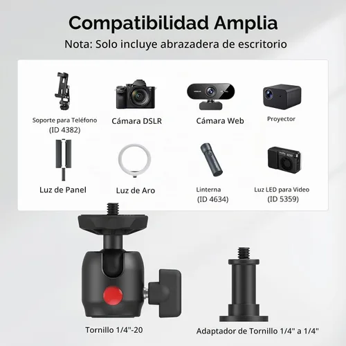 Vista 2 de SMALLRIG Soporte C para cámara, trípode de mesa ajustable de 15 a 35 pulgadas Tabletop C Clamp Light Stand for Webcam, DSLR Camera, Ring Light