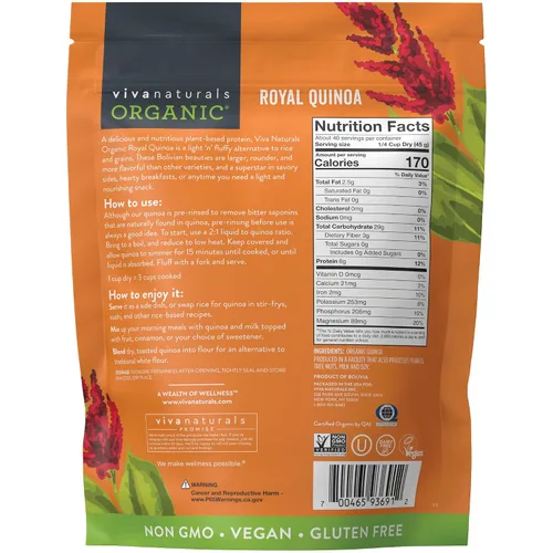Vista 3 de Viva Naturals Quinoa orgánica, 4 libras – Grano entero prelavado, proteína vegetal, USDA orgánico, sin gluten, sin OMG, vegano, sustituto de arroz