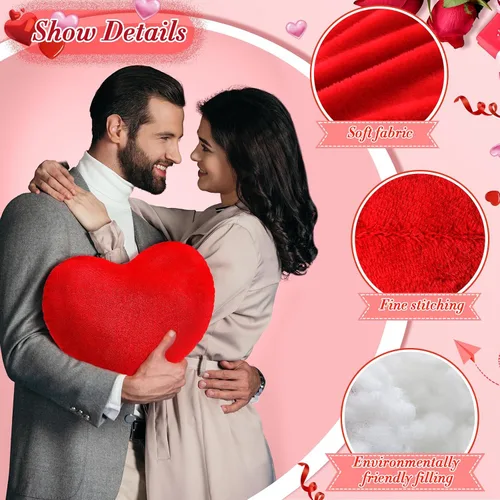 Vista 3 de Queekay 4 piezas de almohada de corazón de San Valentín lindo cojín de peluche en forma de corazón, almohada decorativa de peluche para amigos, Rosa