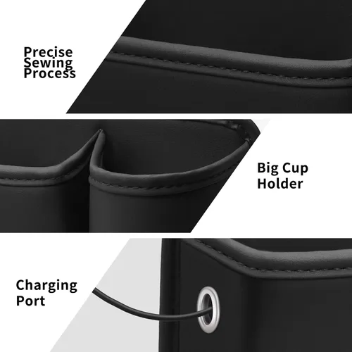 Vista 5 de Portavasos de cuero para automóvil, 2 piezas, relleno de huecos para asiento de automóvil con portavasos para tazas, gafas, tarjeta y llave Negro