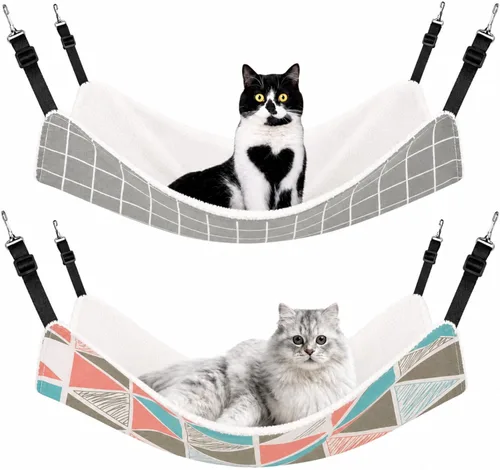Vista 12 de Jetec. Juego de 2 hamacas colgantes reversibles para gatos, suaves y transpirables, con jaula para mascotas, correas ajustables y ganchos metálicos