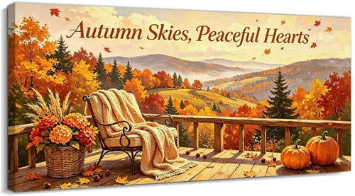 Vista 33 de TIMUBA Lienzo decorativo de pared de otoño de lago, citas de otoño Decoración de pared de otoño-01