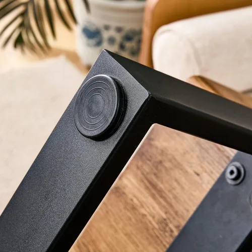 Vista 9 de Mesa de centro de madera, mesa central rectangular de 47.2 pulgadas con escritorio de MDF y patas de metal, moderna mesa de té de madera maciza