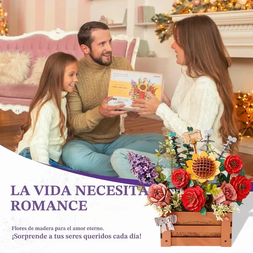 Vista 5 de Rompecabezas de Flores de Madera 3D para Adultos - Caja de Floración de Madera, Kit de Modelo de Manualidades DIY, Conjunto de Construcción