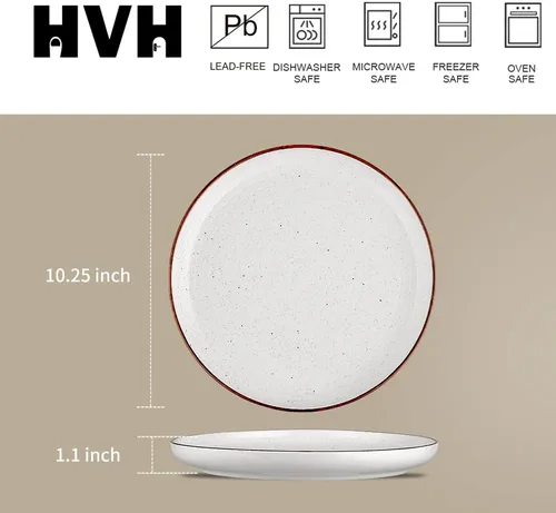 Vista 4 de HVH Juego de 6 platos de porcelana de 10.25 pulgadas, juego de platos de cerámica grandes para cena, ensalada, postre, platos de cerámica y platos