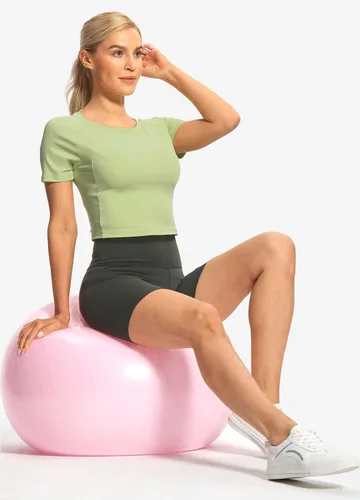 Vista 5 de Hiverlay Camiseta corta de entrenamiento de manga corta para mujer, camiseta básica atlética recortada, para yoga, gimnasio, casual, para correr