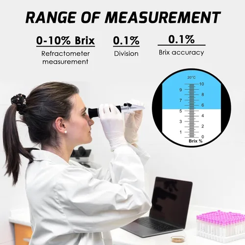 Vista 2 de 0-10% refractómetro Brix para probar contenido de azúcar jarabe de savia de arce, soluciones de azúcar de baja concentración, té, medición portátil