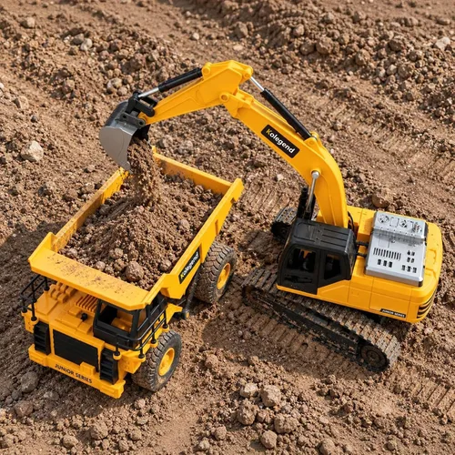 Vista 5 de kolegend Camión volquete RC de juguete para niños, camión volquete de control remoto con cama volquete de trabajo, juguete de construcción RC de 2.4