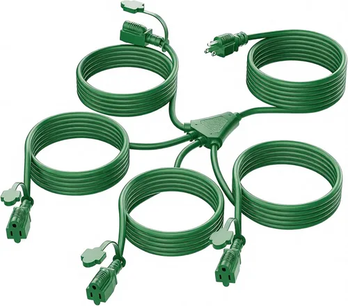 Vista 9 de K KASONIC - Cable de extensión de luces navideñas para exteriores de 46 pies con múltiples tomas, cable eléctrico resistente con certificación ETL