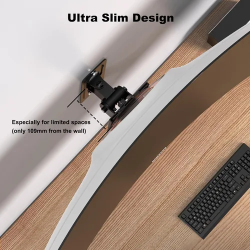 Vista 4 de Soporte de pared para monitor para pantallas ultraanchas de 17 a 49 pulgadas, brazo de monitor resistente de hasta 44 libras con giro, inclinación