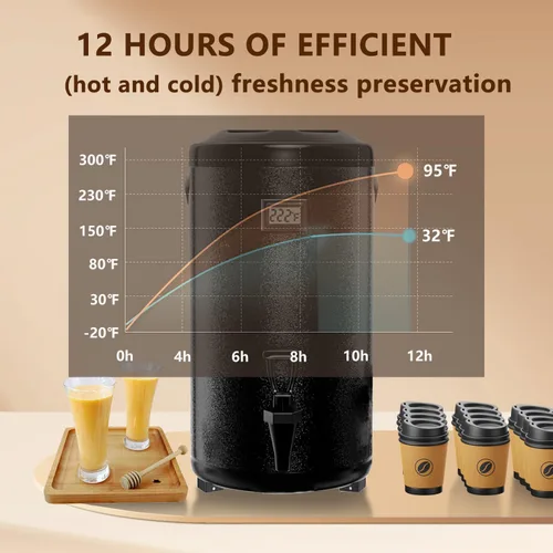 Vista 3 de Dispensador de bebidas aislado, dispensador de bebidas calientes de acero inoxidable 304 grueso de grado alimenticio, urna de agua caliente y fría