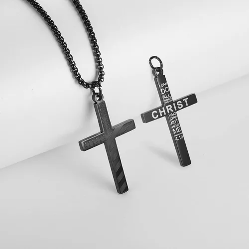 Vista 2 de ZRAY Collar con cruz de bandera estadounidense para hombre, joyería patriótica, cadena de acero inoxidable de 24 pulgadas, grabado, inspirador
