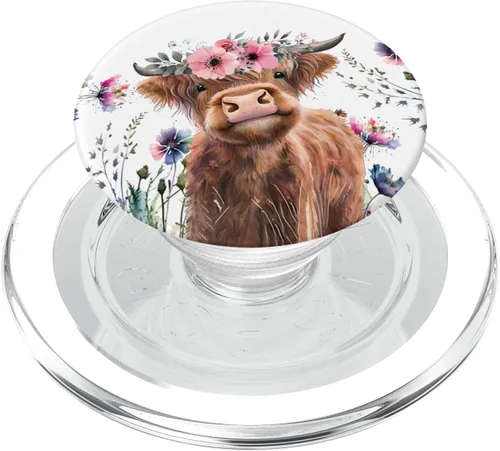 Vista 8 de PopSockets adhesivo PopGrip de vaca escocesa floral de vaca escocesa para bebé