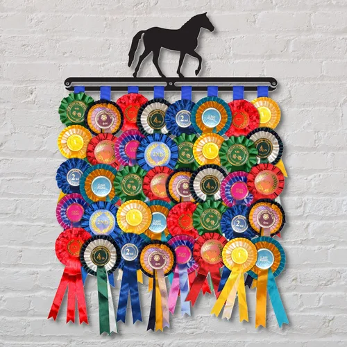 Vista 2 de Cinta roseta/premio Soporte para colgar exhibición de caballos 'ecuestre' Acabado negro Acero