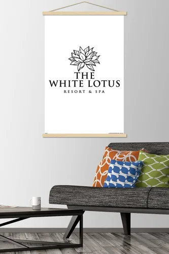 Vista 2 de Trends International The White Lotus - Póster de pared con logotipo blanco y negro, 22.37 x 34.00 pulgadas, paquete de impresión premium y colgador