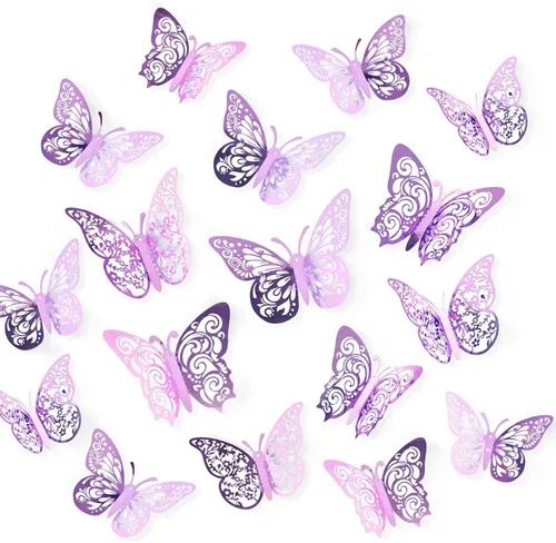 Vista 9 de 72 decoraciones de mariposa negra, 3 tamaños, 3 estilos, decoración de pared 3D para fiestas, cumpleaños y manualidades Butterfly Party