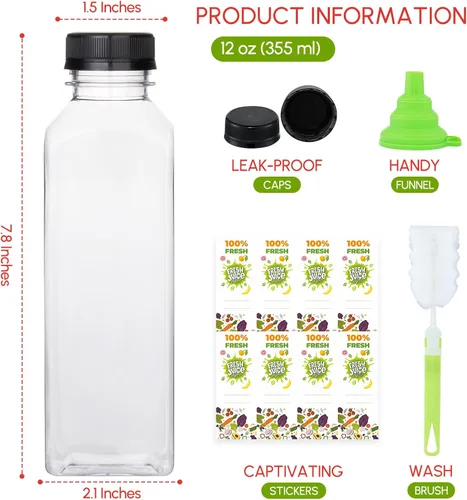 Vista 3 de The Buyer Choice - 144 recipientes de jugo de plástico de 16 onzas con tapas, botellas de jugo reutilizables a granel para jugo con tapas negras a